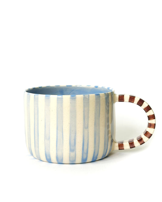 Classic Stripey Mug - Powder Blue & Brown