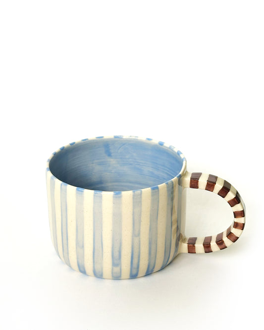 Classic Stripey Mug - Powder Blue & Brown
