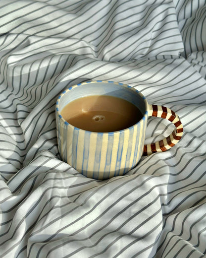 Classic Stripey Mug - Powder Blue & Brown